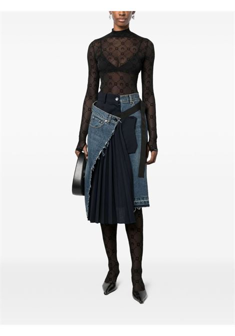 top collo alto moonogram mesh flock ls donna nero MARINE SERRE | WTO388ACJER0005BK99